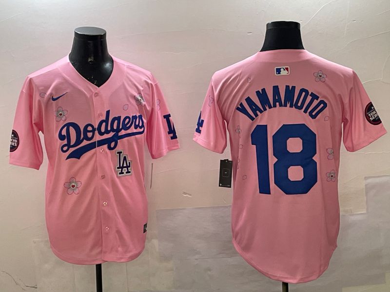 Men Los Angeles Dodgers #18 Yamamoto Pink Sakura Edition 2025 Nike MLB Jersey style 10